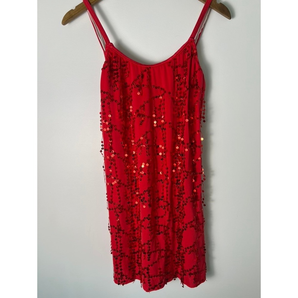 The Competitor‎ Red Sequin Dance Costume Mini Dress Bodysuit MA Made in USA